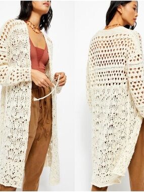 Free People Sweet Talker Crochet Cardigan Meadow Cream Size L